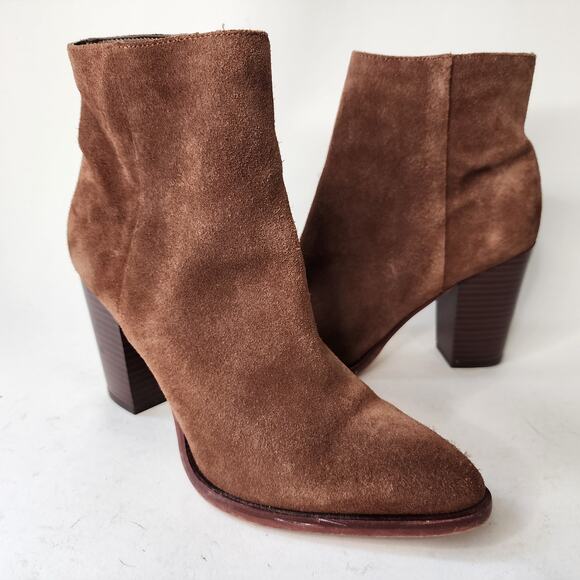 Sam Edelman Blake Brown Suede Ankle Boots Size 8M Block Heel Booties - Picture 1 of 8
